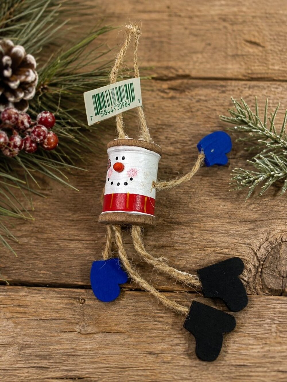 Snowman Spool Ornament Blue Black Mittens Midwest Of Cannon Falls Christmas